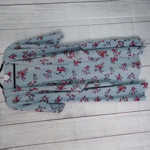 Lularoe blue floral long cardigan kimono size small